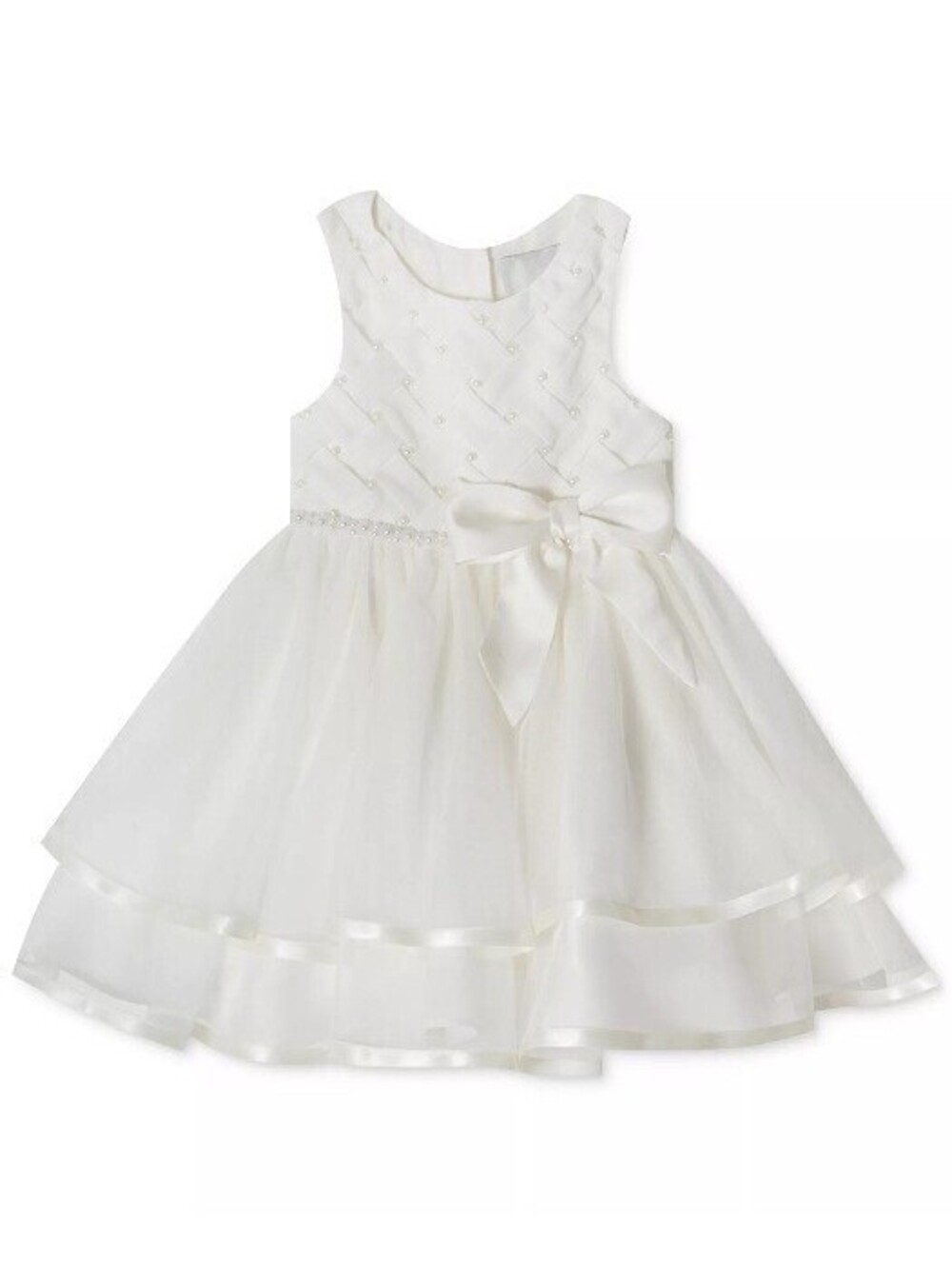 Rare Editions Baby Girl White Tiered Pearl Formal Dress Baptism Sz 12 9-12 Month